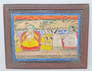 Antigua pintura de acuarela sobre papel de Jain Gurus original hecha a mano - Imagen 1 de 6
