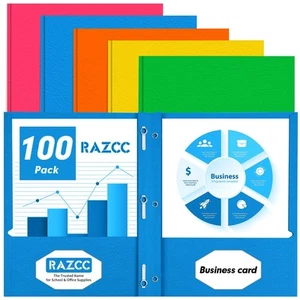 Two Pocket Folders, 100 Pack Two Pocket Folders with Prongs, 3 Prong Folders ... - Picture 1 of 7