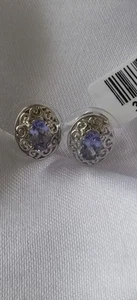 Tanzanite Stud Earrings, Oval, Fancy Setting, 925 Sterling Silver, NWT, ShopLC - Picture 1 of 12