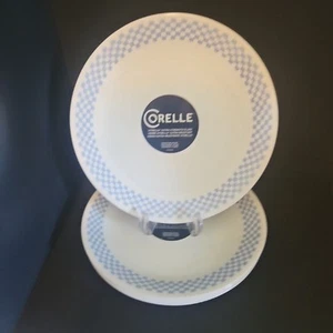 Corelle White Amelia 10.25" Glass Dinner Plate Blue Checker Boarder Buy 1+ - Picture 1 of 6