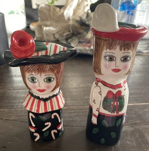 Ganz Susan Paley Xmas Themed Lady Salt & Pepper  Shakers - Picture 1 of 10