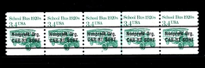 Stamp USA 3.4¢ School Bus 1920s - Plate #2 Coil Strip of 5 NMH stamps - SC#2123a - Image 1 of 2