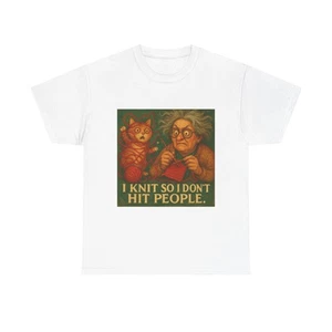 Funny Knitting Tee, Unisex Cotton T-Shirt, Grandma Cats Humor Shirt, Gift for - Picture 1 of 9