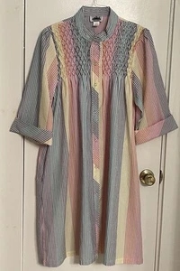 De Colección Metropolitan L Rayas Frente A Presión Vestido Seersucker Bata Plumero Abrigo - Imagen 1 de 9