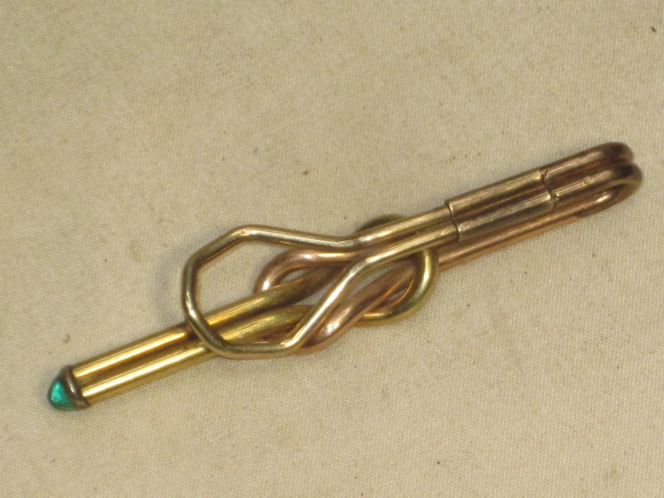 ¿Piedra de vidrio verde cobre latón metal mezclado vintage? Clip de broche de corbata para joyería para hombre Foto 1 de 4