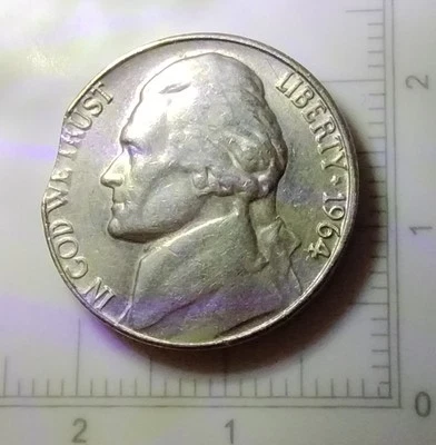 1964 D JEFFERSON NICKEL MINT ERROR ON OUTER EDGE CLIPED. "NC64D" - Image 1 of 4
