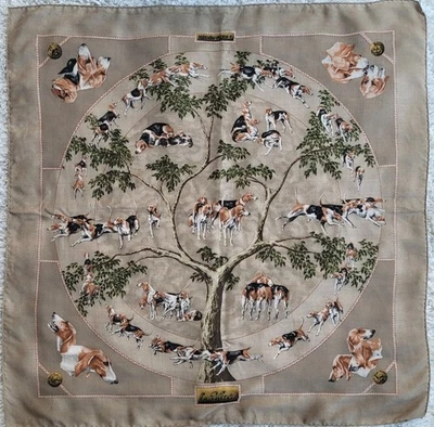 Vtg Hermes Le Poitevin Hubert de Watrigant Beige Cashmere Silk Scarf Hand Rolled - Image 1 of 4