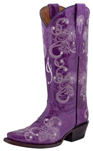 Womens Rodeo Boot Purple Leather Wedding Embroidery Snip Toe Mujer Botas Boda - Picture 1 of 6