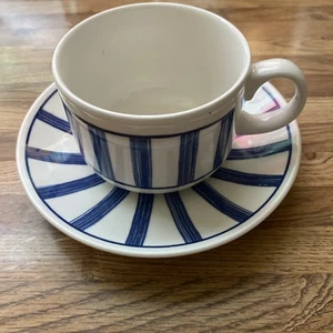 made in england blue and white stripe tea cup and saucer Vintage - Picture 1 of 10