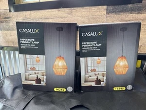 Casalux Paper Rope Pendant Lamp - Indoor Use Adjustable Cord Aldi - New Set Of 2 - Picture 1 of 1