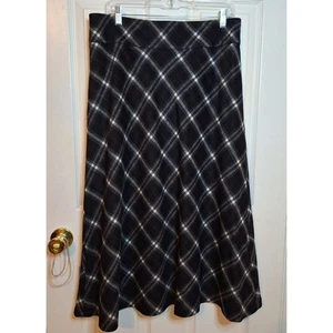Talbots Black White Plaid Wool Blend A Line Maxi Skirt Academia Modest Size 12 - Picture 1 of 10