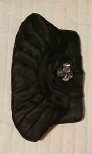 Style & Co Evening Bag Purse Black Satin Rhinestone Clasp - Picture 1 of 6