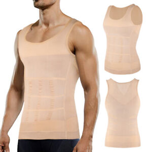 Mens Compression Tank Top Slimming Body Shaper Vest Shirts Abs Slim Abdomen Gym