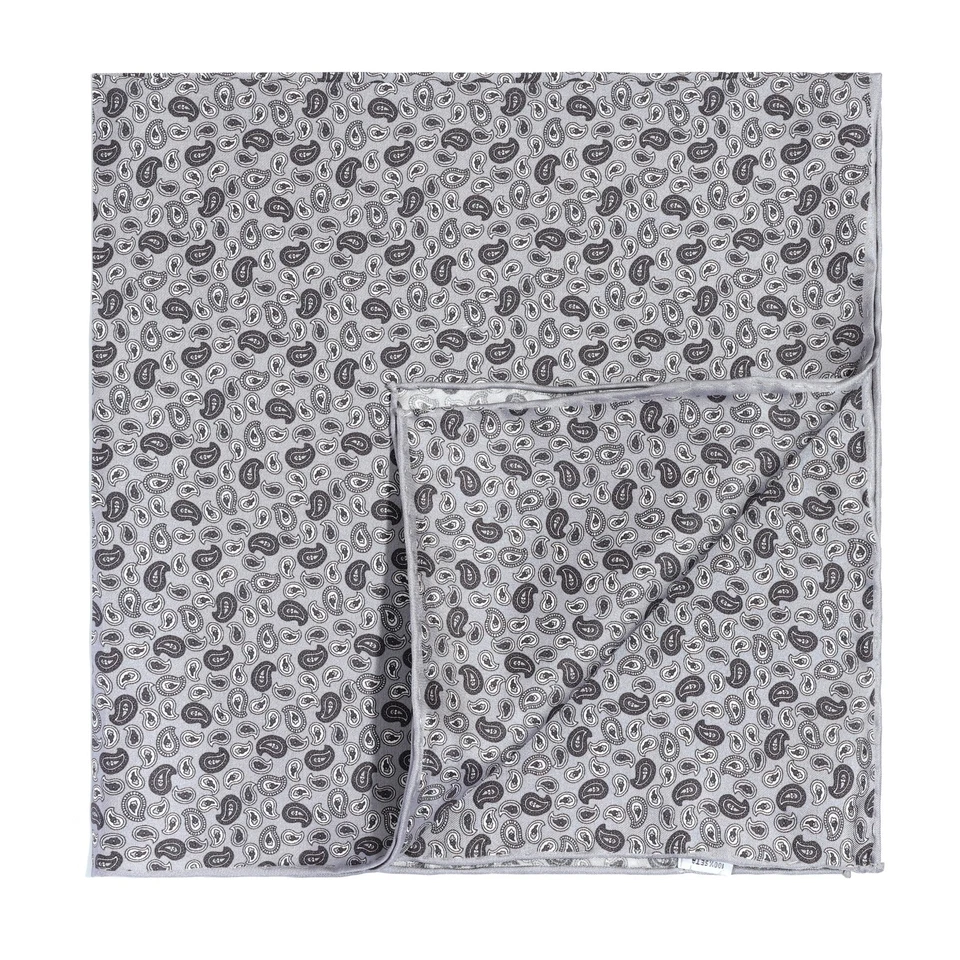 Men's 100%silk pocket square Silver Gray little Paisley Hand rolled 21" 53cm - Image 1 of 4