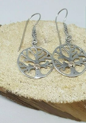 Orecchini donna pendenti argento albero della vita  e oro18k - Immagine 1 di 4