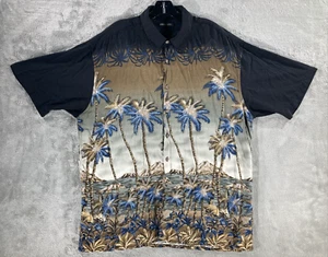 Pierre Cardin Hawaiian Shirt Mens Size XL Black Palm Trees All Over Print Rayon - Picture 1 of 8