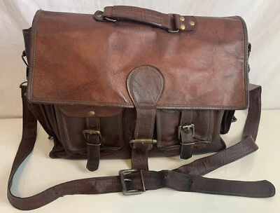 Maletín de cuero vintage cartera herrajes de latón forrado envejecido unisex legal Foto 1 de 4