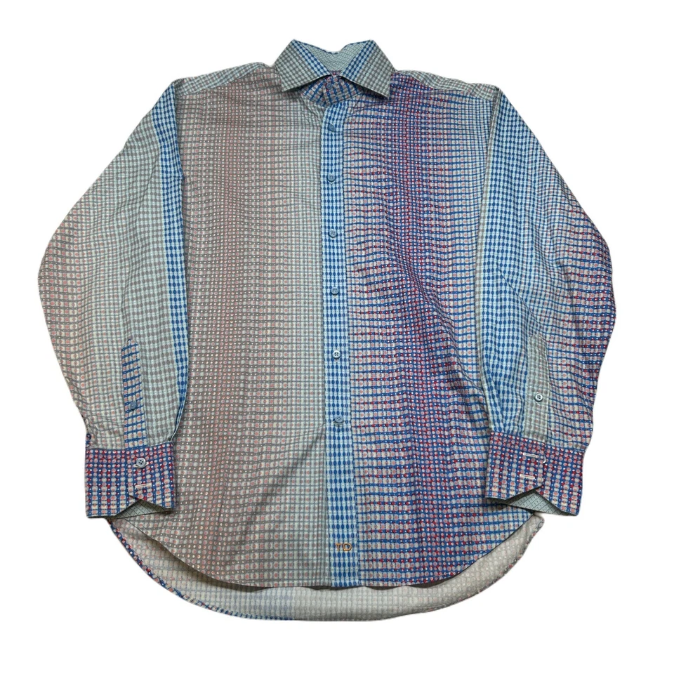 Thomas Dean Patterned Shirt Mens Medium Blue Multi Long Sleeve Button Down - Image 1 of 4