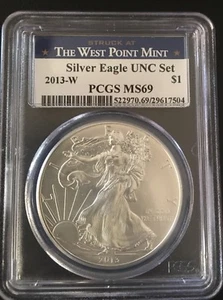 2013-W Burnished Silver Eagle from annual uncirculated dollar set PCGS MS69 - Picture 1 of 3