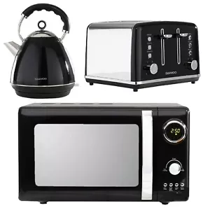 Daewoo BLACK Kensington Jug Kettle, 4-Slice Toaster & Microwave Set -Brand New - Picture 1 of 15