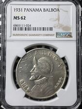 1931 Panama 1 Balboa NGC MS62 Lot#G6411 Large Silver Coin! Nice UNC!