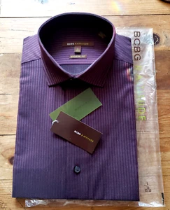 BCBG ATTITUDE Mens DRESS SHIRT Rust Long Sleeves Modern Fit Striped 16" 32X33 LG - Picture 1 of 13