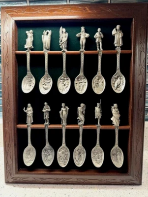 Franklin Mint Pewter Spoons (12)- FairyTale Hans Christian w/Wood Display NEW - Image 1 of 4