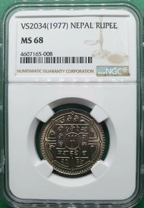 VS2034 (1977) NEPAL RUPEE  NGC MS 68 "TOP POP 1/2" - Picture 1 of 3