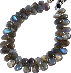 Natural Gem Blue Fire Labradorite 9x7mm Approx. Size Smooth Pear Beads 8" Strand - Picture 1 of 3