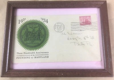 1934 FDC 300th Anniversary Founding Of Maryland & Great Seal Framed Envelope - Image 1 of 3