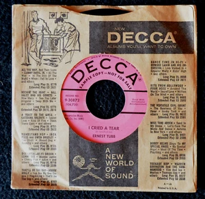ERNEST TUBB-I CRIED A TEAR-DECCA PINK SAMPLE LABEL-1959-NEW OLD STOCK - Picture 1 of 5