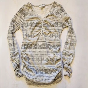 Motherhood Maternity Long Sleeve Shirt Size SM Gray/White Sweater Ruching Lace - Picture 1 of 9