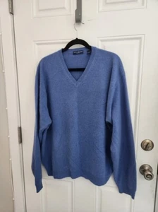 Maglione JOHN ASHFORD 100% cashmere scollo a V blu francese XXL - Foto 1 di 3
