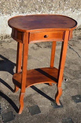 Petite table ancienne d'appoint, sellette chevet rognon avec tiroir, merisier ? - Photo 1/4