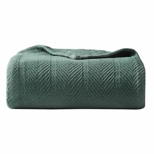 Eddie Bauer Cotton Blanket (Herringbone-Evergreen) - Picture 1 of 12