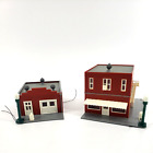 Lot of 2 Commercial Red Brick Scenery Buildings Lighted Wired VTG HO Scale