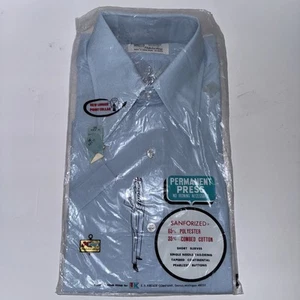 Vintage Blue Sanforized K-Mart Polyester Combed Cotton Sz 15 - Short Sleeve - Picture 1 of 7