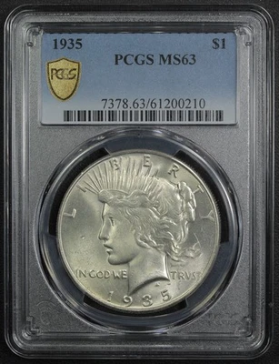 1935 Peace Silver Dollar $1 PCGS MS 63 - Image 1 of 4