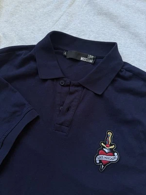 🇮🇹 Y2K Love Moschino Polo T-Shirt Rare Retro Hype size L Blue Navy - Image 1 of 3