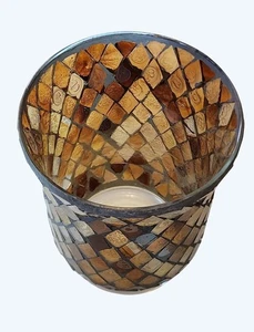 Vintage Mosaik Glas Vase/Kerzenhalter braun Bernstein goldfarben 6 cm hoch - Bild 1 von 3