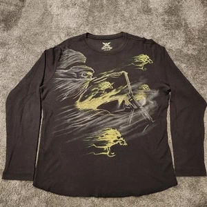 Faded Glory Thermo Shirt schwarz Sensenmann Totenkopf MMA Biker Y2k Large - Bild 1 von 14