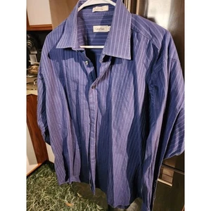 Camisa de vestir con botones a rayas azul marino de Calvin Klein para hombre talla 17,5/34/35 - Imagen 1 de 4