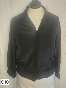 Vintage 100 % Seide Bluse Anne Klein schwarz Kragen Knopfleiste Langarm Gr. 12  - Bild 1 von 8