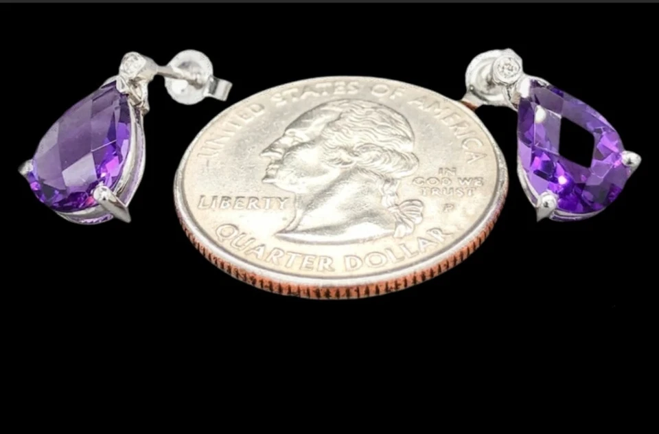 14k 白金 2.80 CTTW 紫水晶和 0.02 克拉钻石吊坠耳环 — 第 1/3 张图片