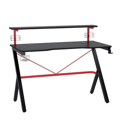 HOMCOM Scrivania Gaming con Ripiano Monitor e Accessori Nera e Rossa 120x60x97cm - Immagine 1 di 4