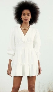 Zara Women's White Linen Blend Dress Size Xl Long Sleeve - Picture 1 of 9