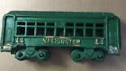 Vintage Washington #44 Cast Iron Passenger Model Train Car Green