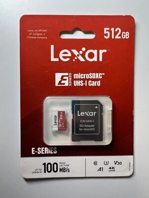 Lexar E-Series 512GB MicroSDXC UHS-I Flash Memory Card with Adapter, 100MB/s - Image 1 of 3
