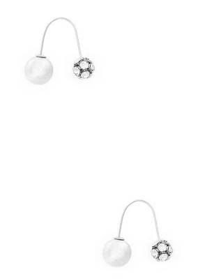 Nuovo Guess Lucidato Color Argento, Palle di Fuoco, Cristalli, Front Orecchini - Immagine 1 di 2