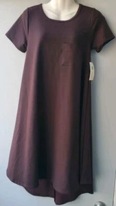Lularoe Carly Dress Women's XSmall Shirt Dress Stretch Brown Pocket Long Cotton - Picture 1 of 12